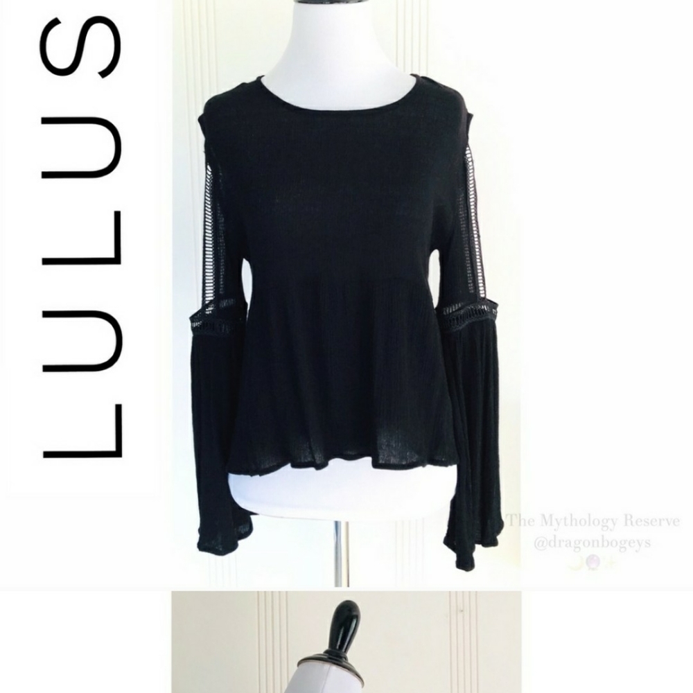 Lulu's Black Bell Sleeve Open Back Blouse with buttons
